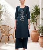 ethnic motifs embroidered thread work  cotton kurta with palazzos