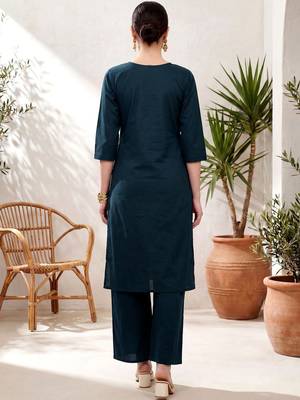 ethnic motifs embroidered thread work  cotton kurta with palazzos 3