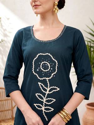 ethnic motifs embroidered thread work  cotton kurta with palazzos 4