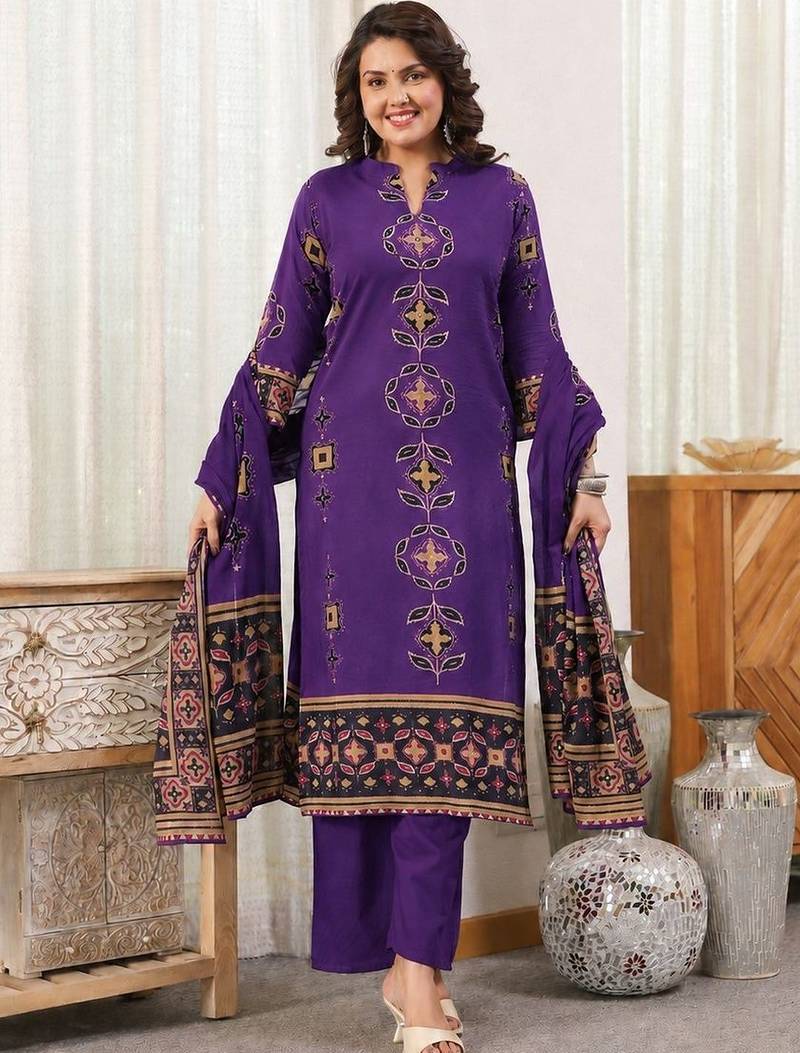 women ethnic motifs printed regular  cotton kurta with palazzos & with dupatta