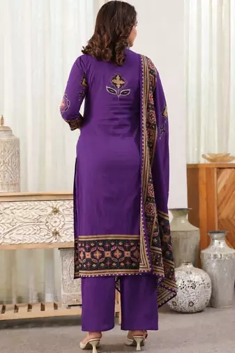 women ethnic motifs printed regular  cotton kurta with palazzos & with dupatta