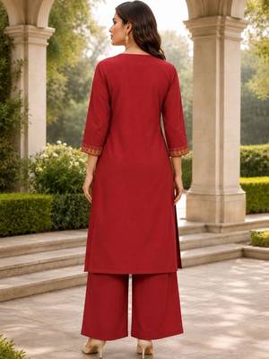 women ethnic motifs embroidered regular  cotton kurta with palazzos 4