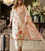 women floral printed regular  cotton kurta with trousers & with dupatta