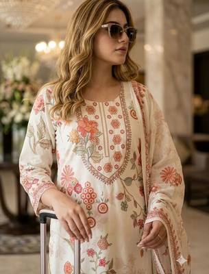 women floral printed regular  cotton kurta with trousers & with dupatta 2