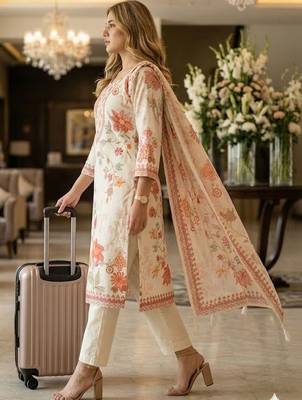 women floral printed regular  cotton kurta with trousers & with dupatta 3