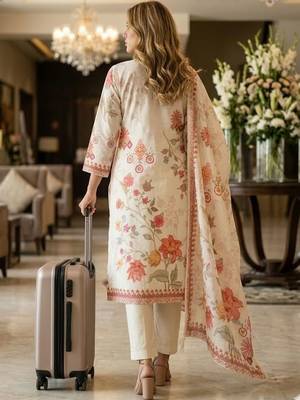 women floral printed regular  cotton kurta with trousers & with dupatta 4
