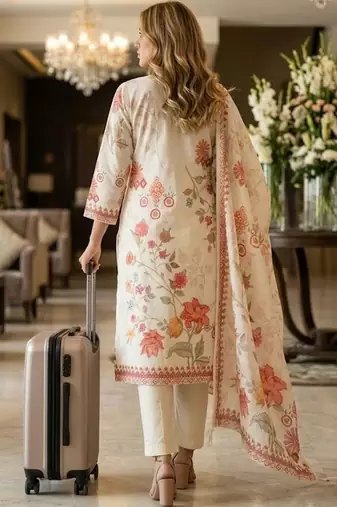 women floral printed regular  cotton kurta with trousers & with dupatta
