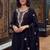women ethnic motifs embroidered regular thread work chanderi cotton kurta with trousers & with