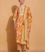 women floral printed  cotton kurta with trousers & with dupatta