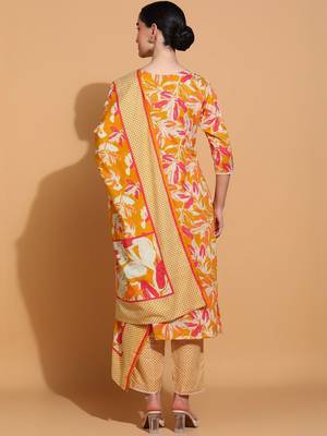 women floral printed  cotton kurta with trousers & with dupatta 6