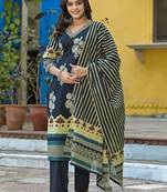 women floral printed sequinned  cotton kurta with trousers & with dupatta