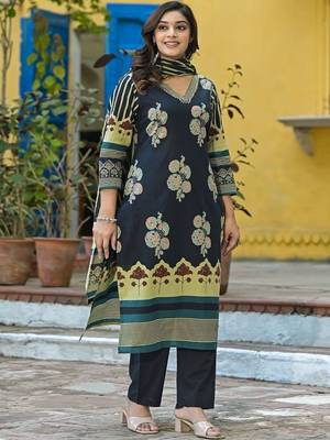 women floral printed sequinned  cotton kurta with trousers & with dupatta 6