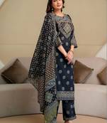 women ethnic motifs embroidered beads and stones  cotton kurta with palazzos & with dupatta