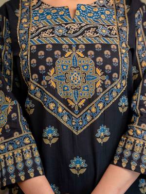 women ethnic motifs embroidered beads and stones  cotton kurta with palazzos & with dupatta 3