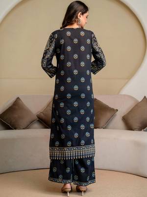 women ethnic motifs embroidered beads and stones  cotton kurta with palazzos & with dupatta 4