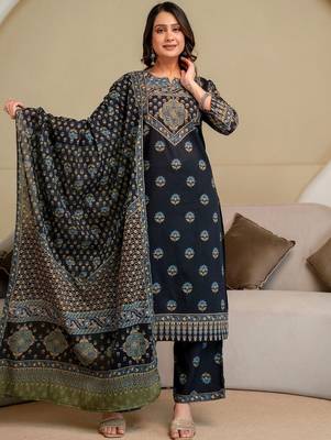 women ethnic motifs embroidered beads and stones  cotton kurta with palazzos & with dupatta 5