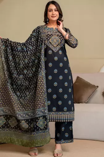 women ethnic motifs embroidered beads and stones  cotton kurta with palazzos & with dupatta