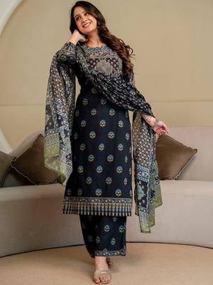 women ethnic motifs embroidered beads and stones  cotton kurta with palazzos & with dupatta 6