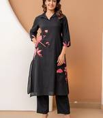 women floral printed patchwork  cotton kurta with trousers