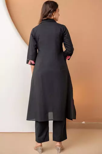 women floral printed patchwork  cotton kurta with trousers