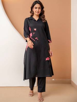 women floral printed patchwork  cotton kurta with trousers 5