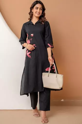 women floral printed patchwork  cotton kurta with trousers