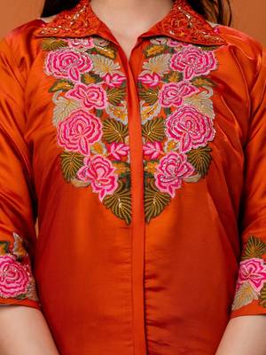 women floral embroidered regular thread work kurta with palazzos 3