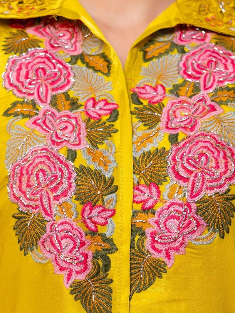 women floral embroidered regular thread work kurta with palazzos