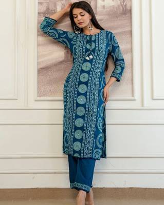 women bandhani printed  cotton kurta with trousers & with dupatta 1