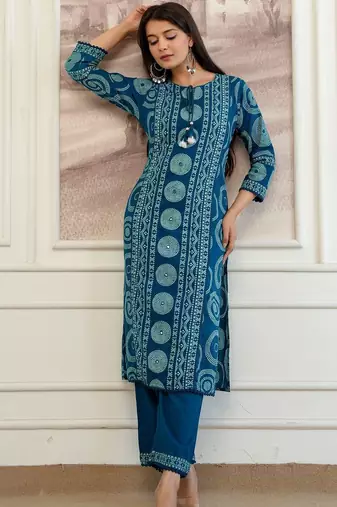 women bandhani printed  cotton kurta with trousers & with dupatta