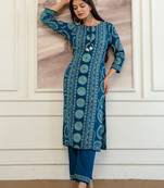women bandhani printed  cotton kurta with trousers & with dupatta