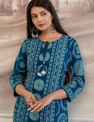 women bandhani printed  cotton kurta with trousers & with dupatta 2