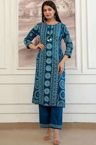 women bandhani printed  cotton kurta with trousers & with dupatta
