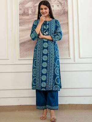 women bandhani printed  cotton kurta with trousers & with dupatta 5