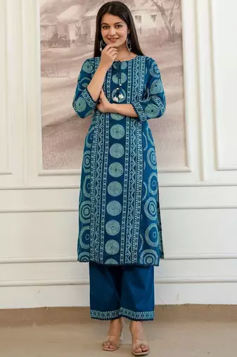 women bandhani printed  cotton kurta with trousers & with dupatta