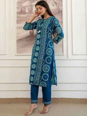 women bandhani printed  cotton kurta with trousers & with dupatta 6