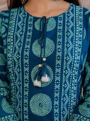 women bandhani printed  cotton kurta with trousers & with dupatta 7