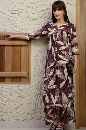 women ethnic motifs printed regular kurta with palazzos