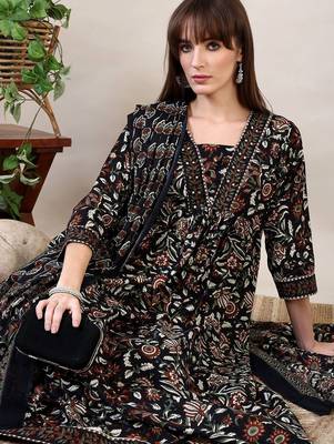 women floral printed empire kurta with trousers & with dupatta 2