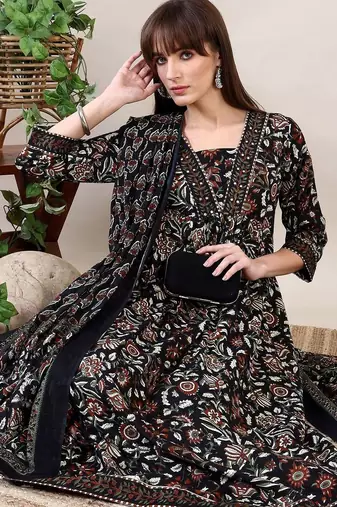 women floral printed empire kurta with trousers & with dupatta