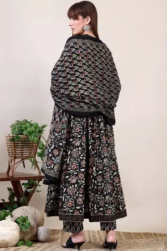 women floral printed empire kurta with trousers & with dupatta