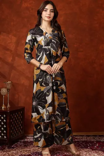 women floral printed regular kurta with palazzos