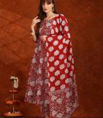women floral printed  cotton a-line kurta with trouser & dupatta