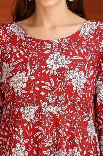 women floral printed  cotton a-line kurta with trouser & dupatta