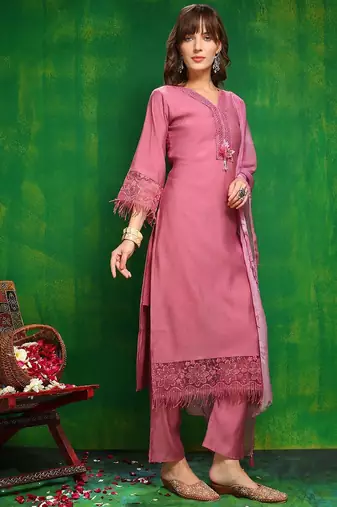 women floral solid kurta with trouser & dupatta