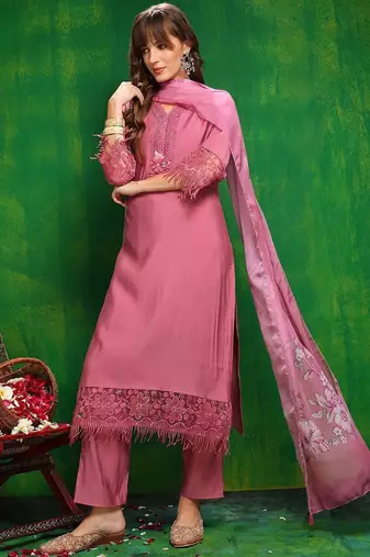 women floral solid kurta with trouser & dupatta