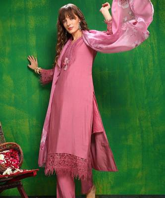 women floral solid kurta with trouser & dupatta 6