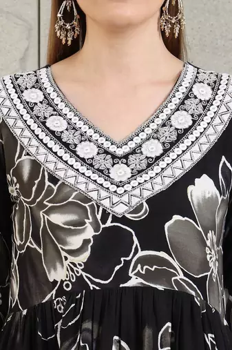 women floral embroidered pleated kurta & trousers with dupatta