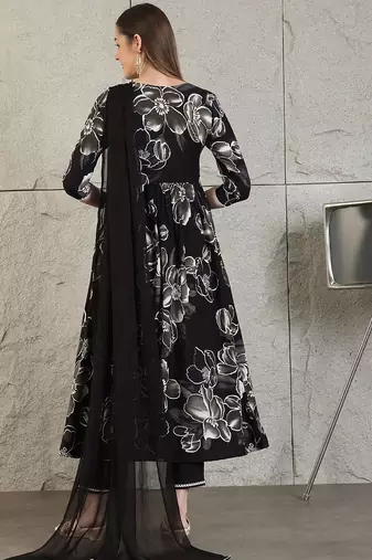 women floral embroidered pleated kurta & trousers with dupatta