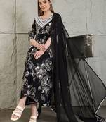 women floral embroidered pleated kurta & trousers with dupatta
